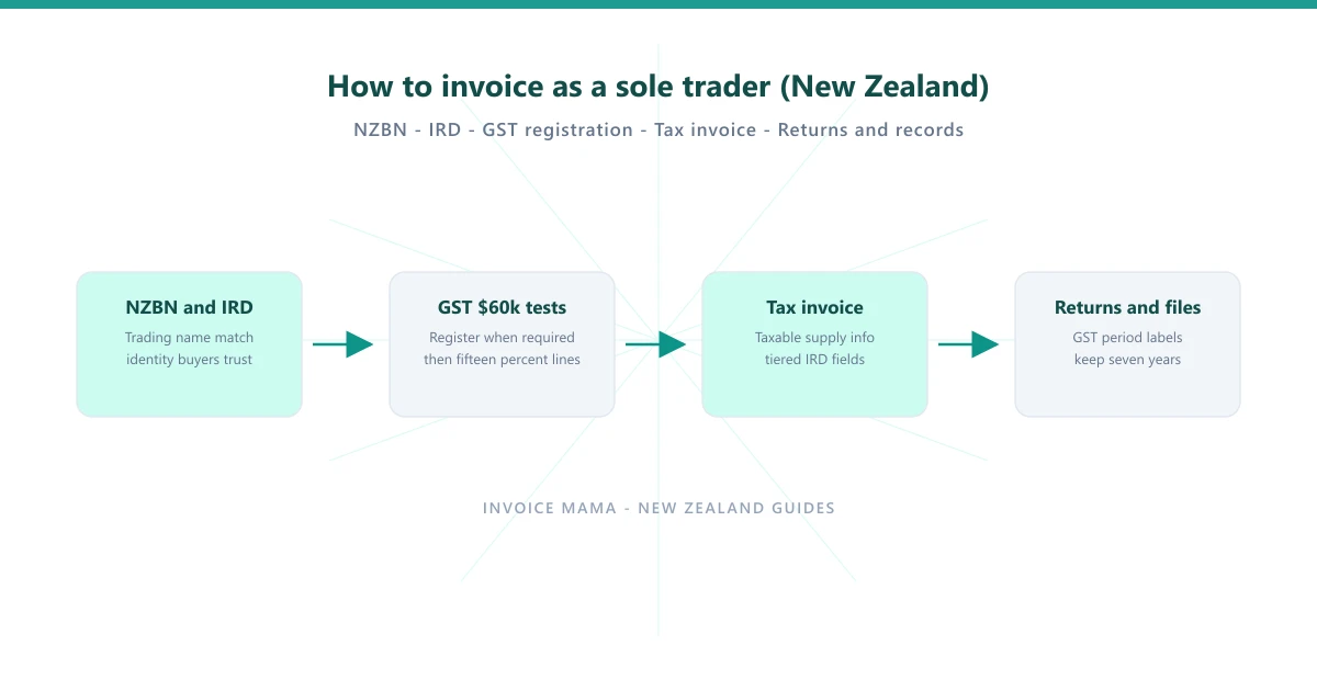 Sole trader invoicing NZ: IRD numbers, GST, NZBN 2026